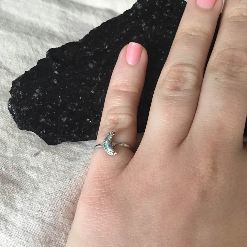 Very Delicate Sterling Silver Opal Moon Ring 🌙