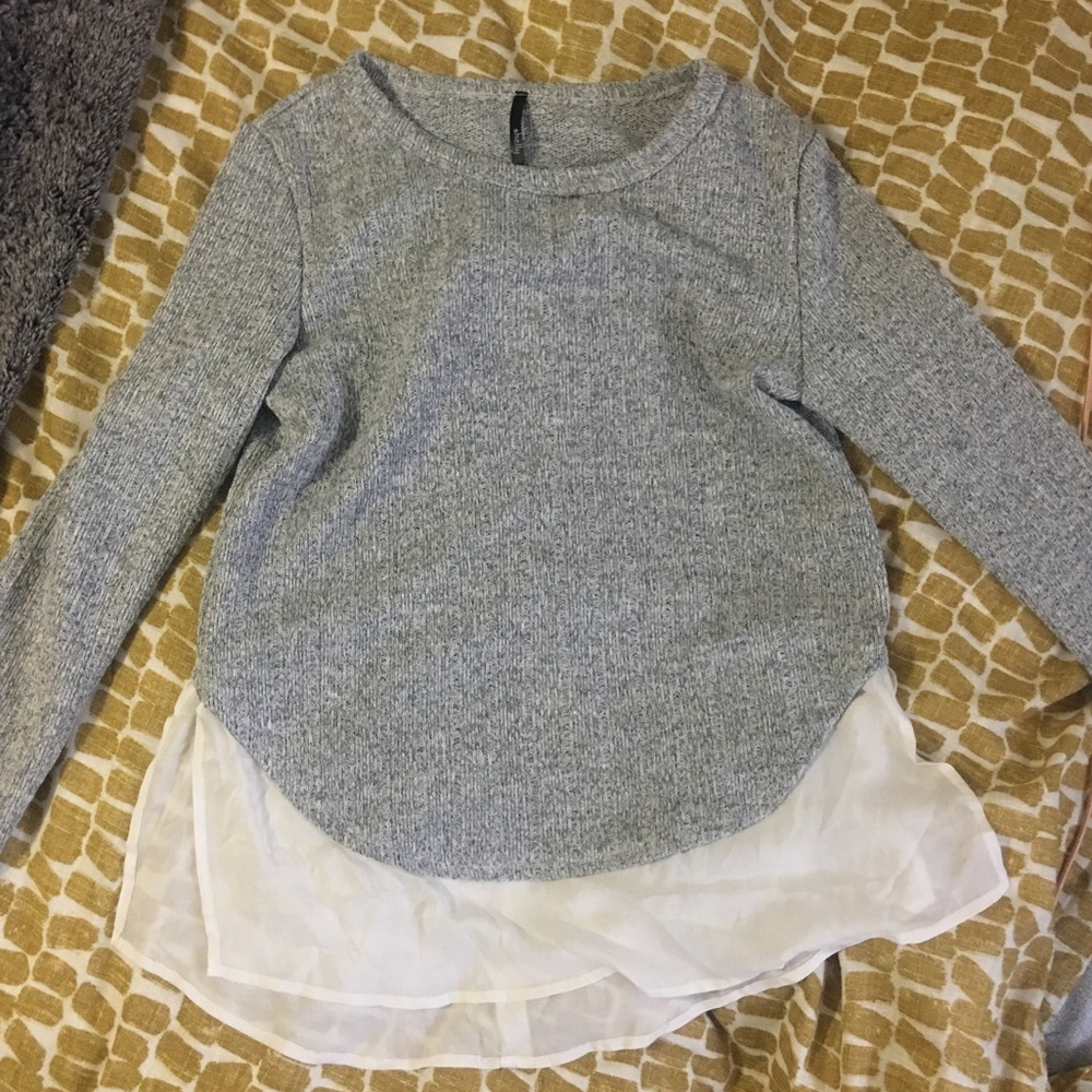 Grey marble sweater with attached white blouse