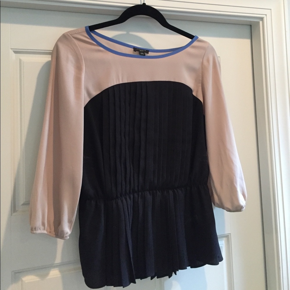 Pleated color block blouse