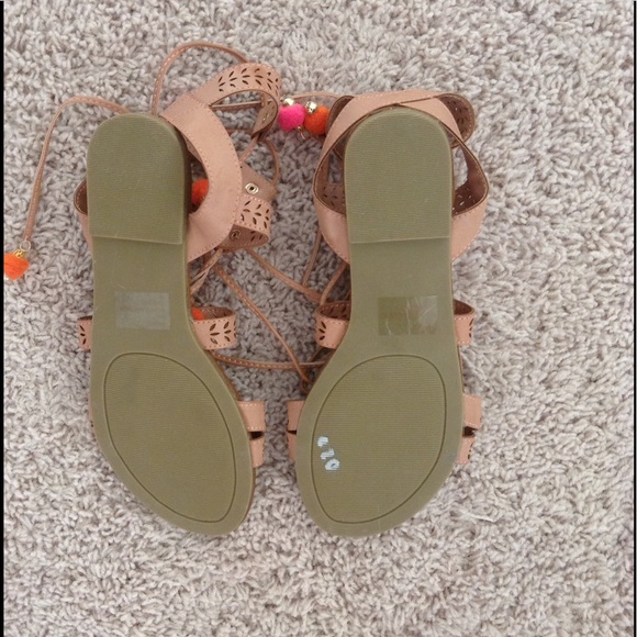 Lace-Up Tan Colorful Pom Pom Sandals 💕 - Picture 5 of 5