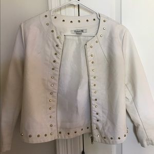 FOREVER 21 WHITE LEATHER JACKET WITH GOLD STUDS