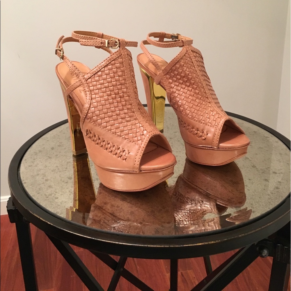 SCHUTZ Brown Sugar/Gold Braided Sandals