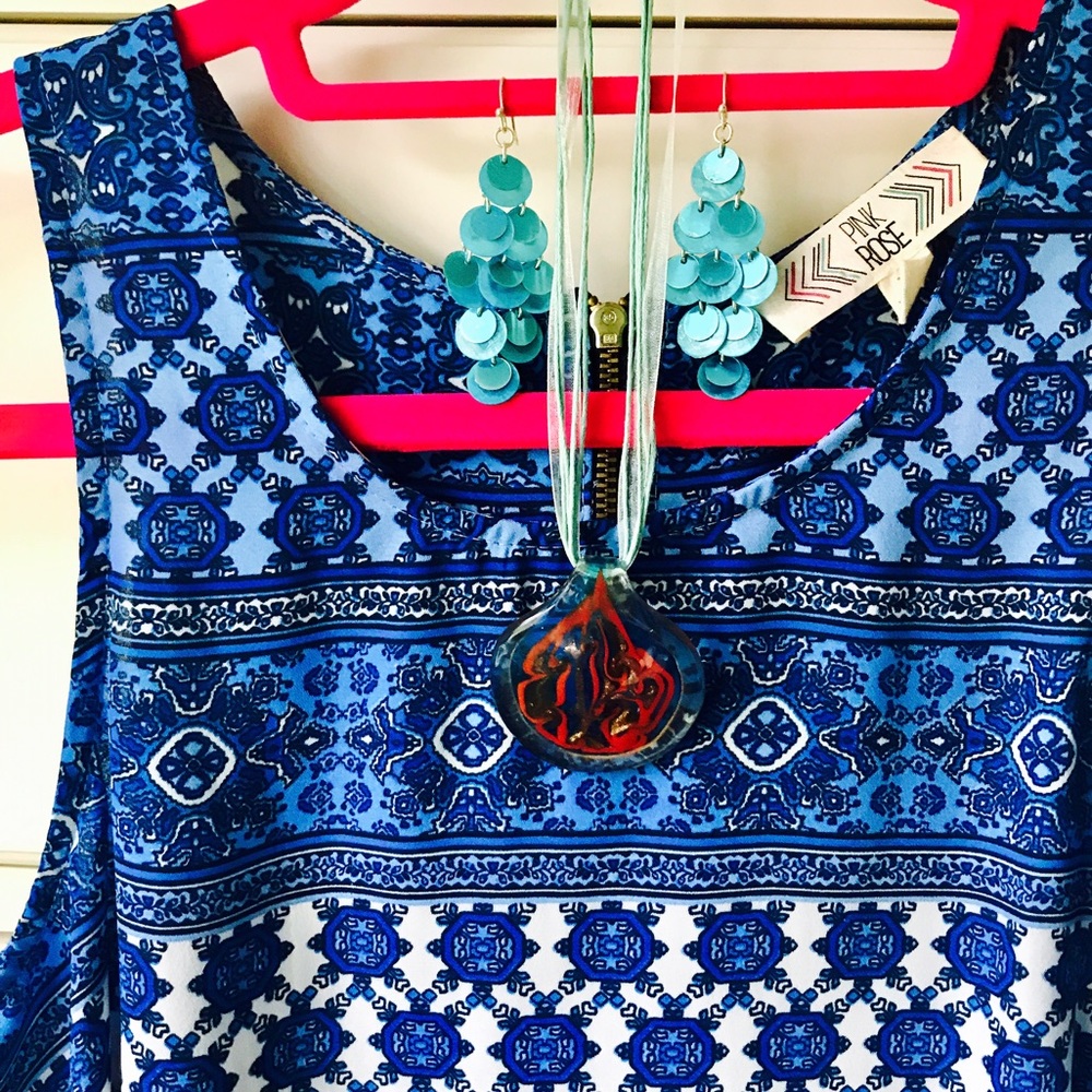 *2-in-1* Turquoise Glass Necklace & Earrings
