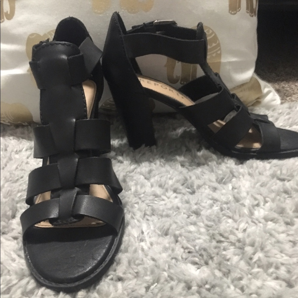 Black strappy block heels