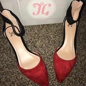 High ankle strap velvet wedges