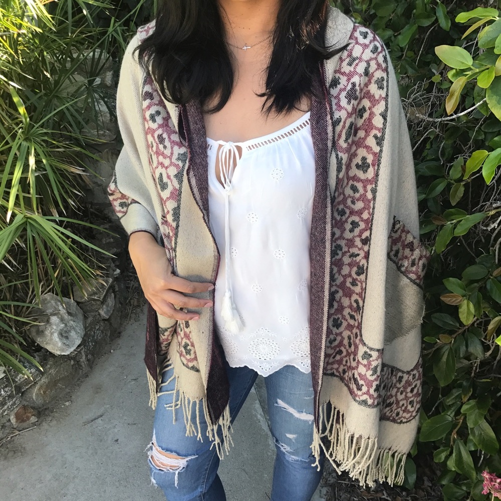 Free People tribal poncho with hood
