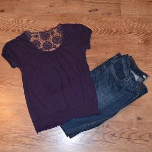 Plum Blouse with Crocheted Back, size large