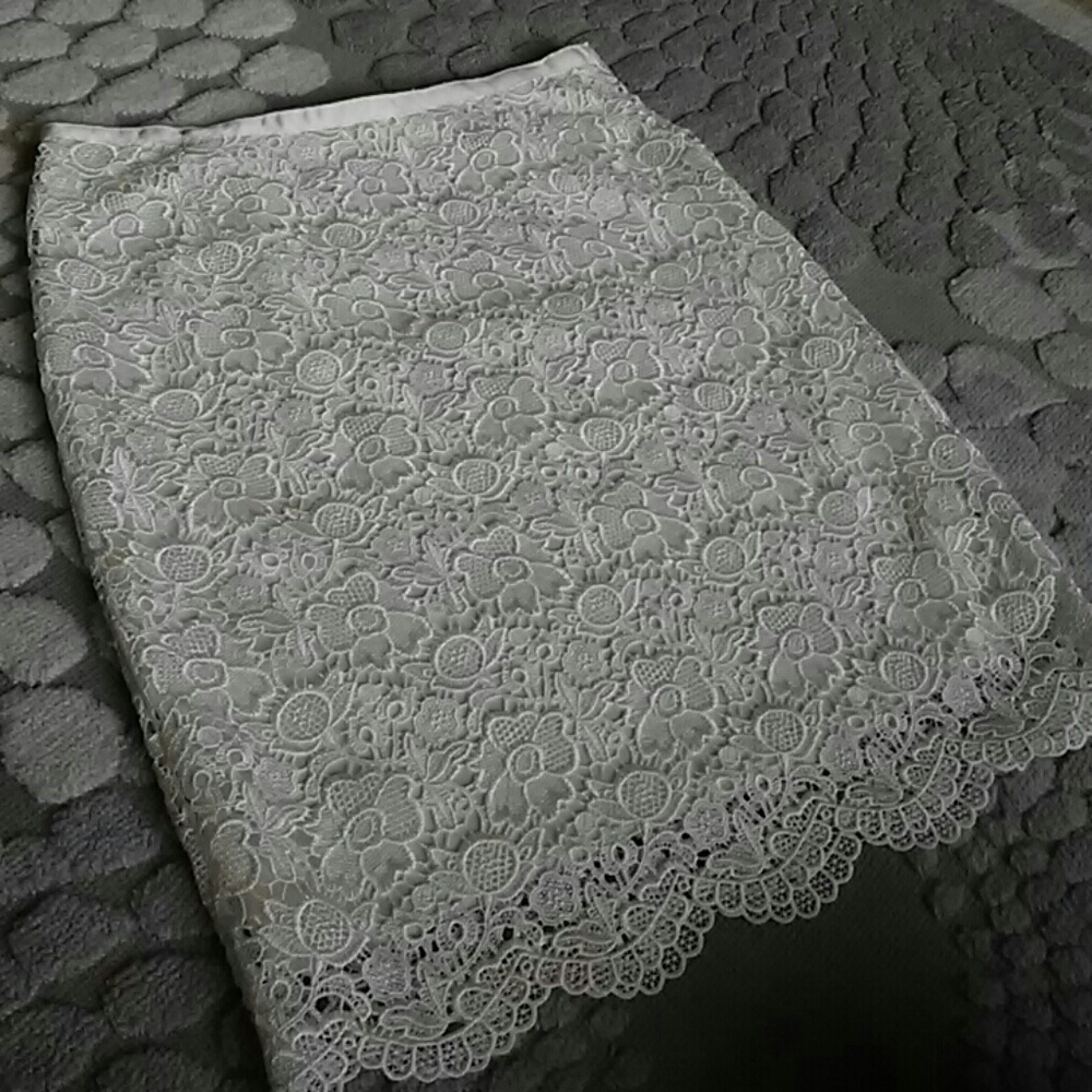 Satin and Lace Ivory Pencil Skirt