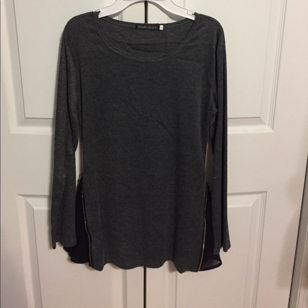 Gray Long-Sleeve With Zipper Detail