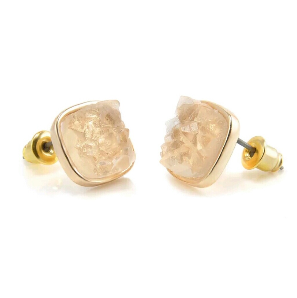 Adorable Druzy Look Gold Stud Earrings - Picture 5 of 7