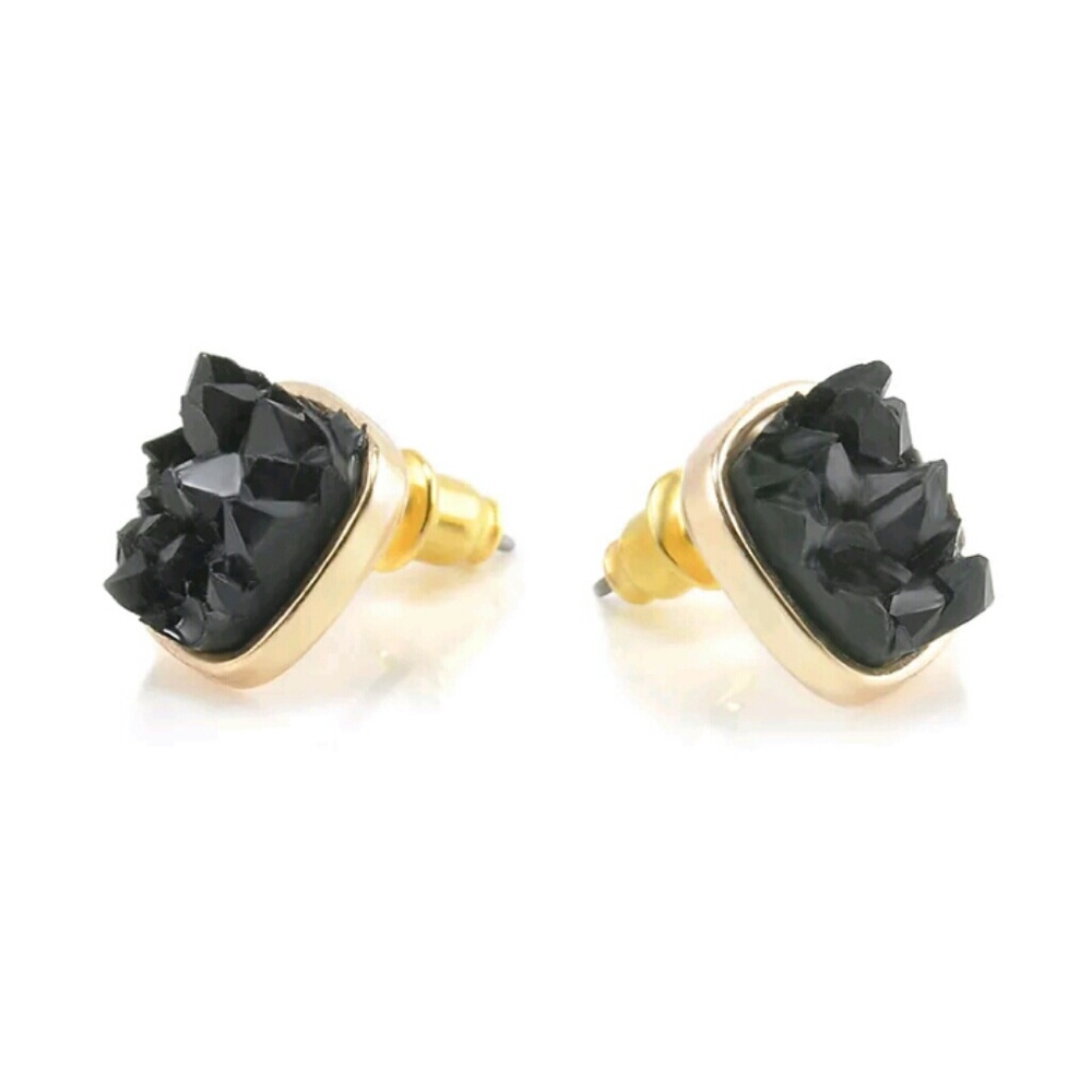 Adorable Druzy Look Gold Stud Earrings - Picture 7 of 7