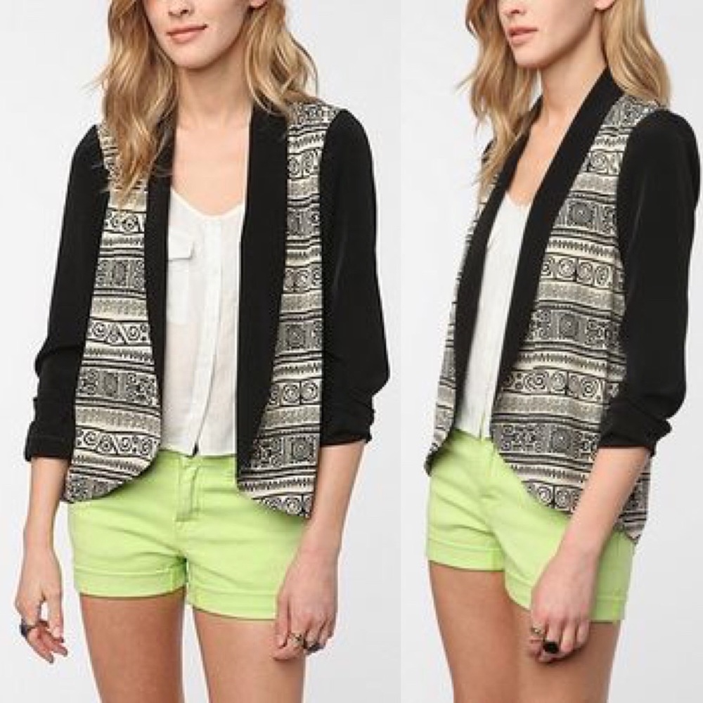 UO Sparkle & Fade Open Front Glyphic Blazer