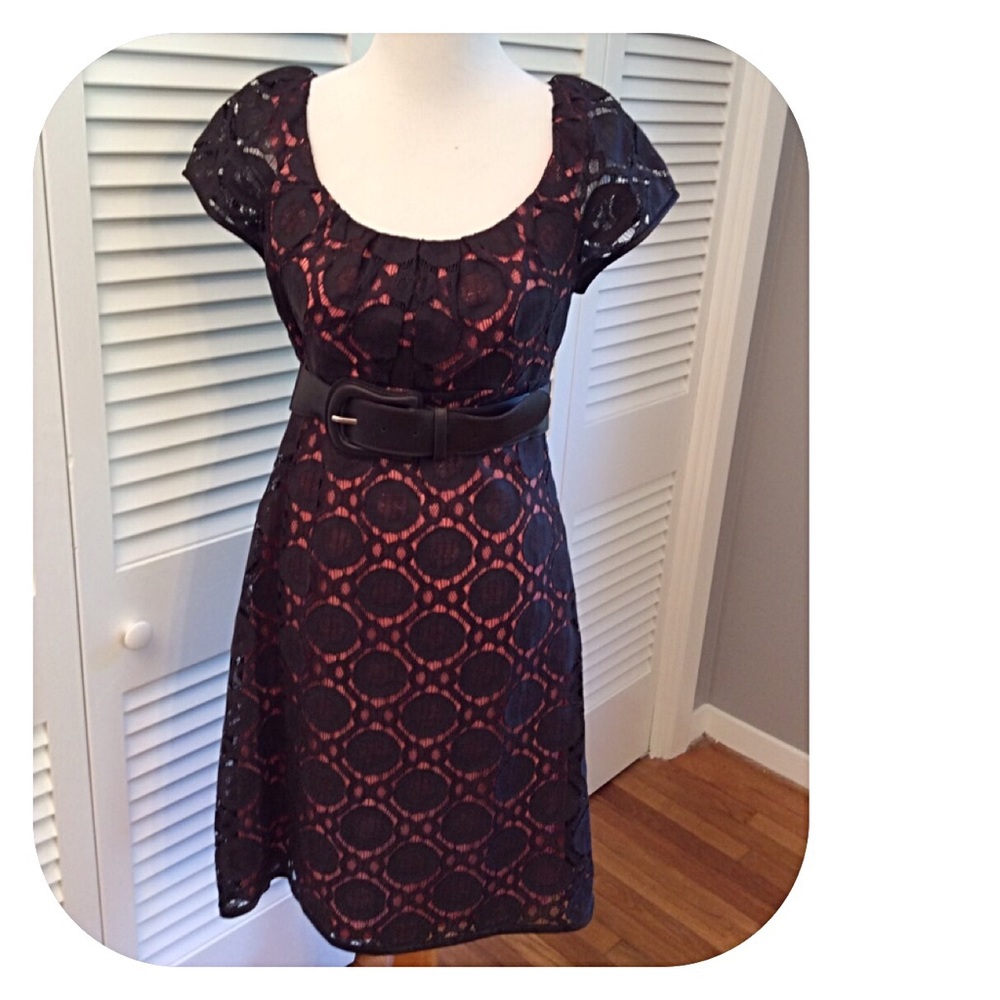Pheobe Couture Brown Lace Overlay A-line Dress