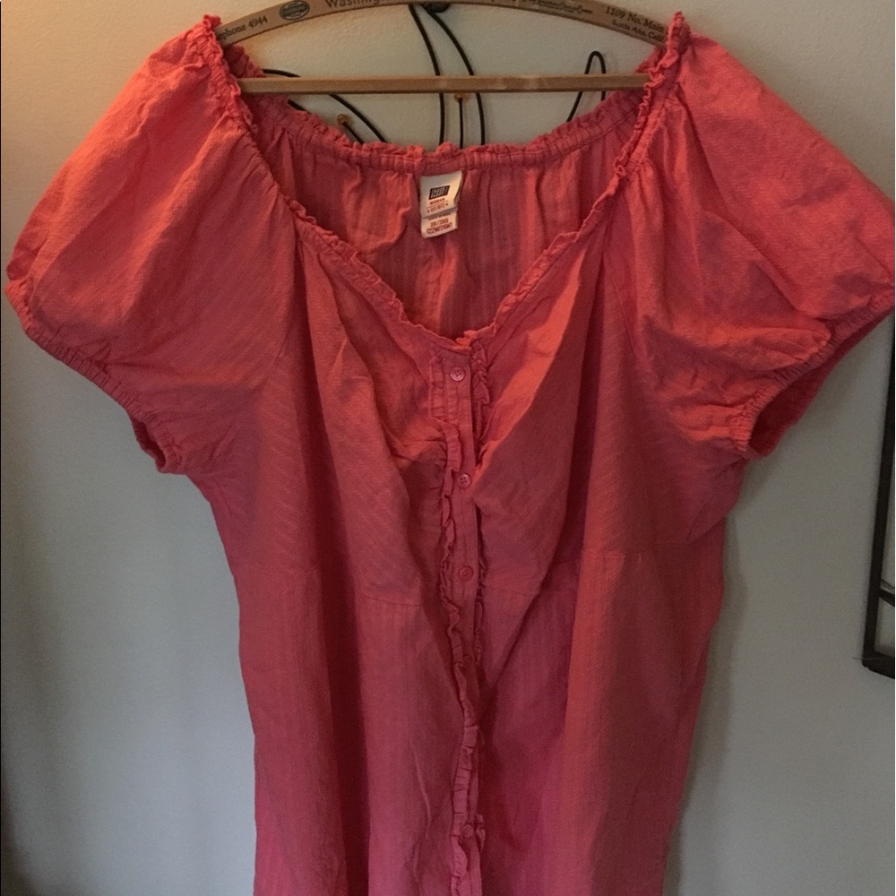 Faded Glory 3X Coral short sleeve top button front