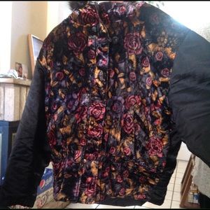 Vntg 80s Mulberry St Puffy Coat tapestry inset LRG