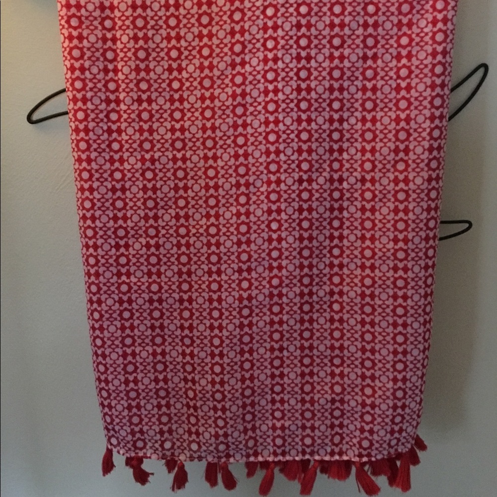 Eternity scarf, Lightweight, Red/white w/fringe