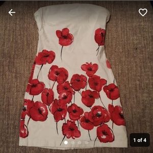 White dress with painted red flowers