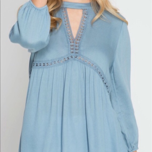 Vintage blue woven 3/4 sleeve blouse - Picture 5 of 5