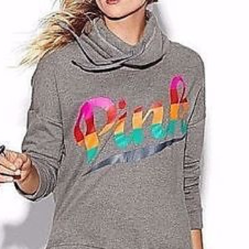 PINK Grey Cowl Neck Sweatshirt