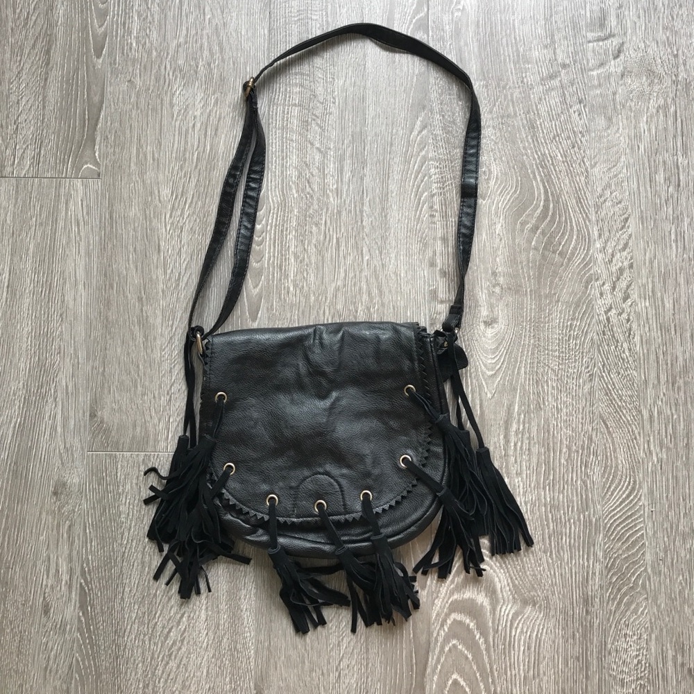 NEW NastyGal black fringe purse w/adjustable strap