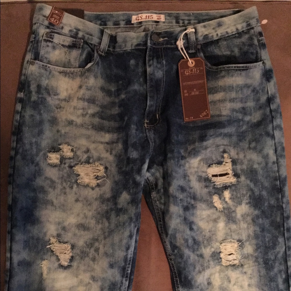GS-115 denim white washed jeans men's