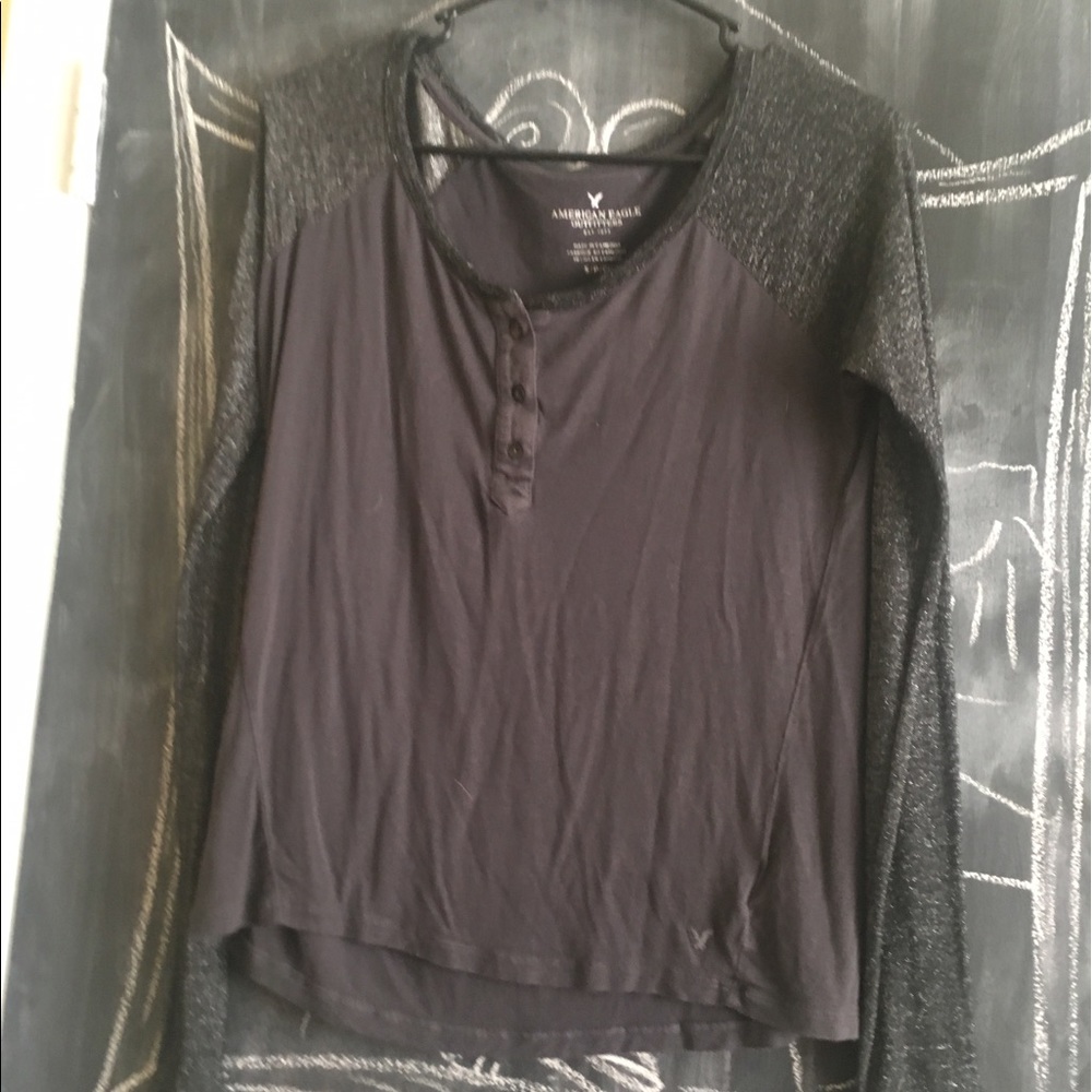 AEO Sparkly Baseball Gray Tee