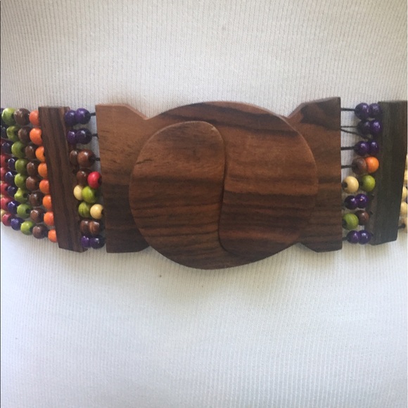 ❌SOLD❌ Wooden Colorful Elastic Beaded Belt L/XL - Picture 2 of 6