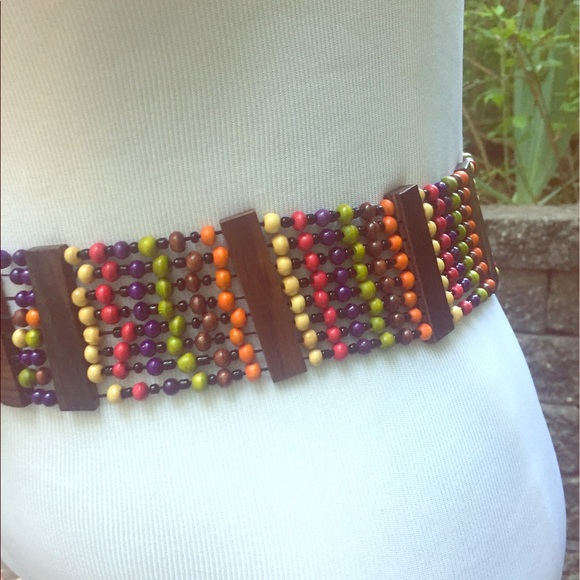 ❌SOLD❌ Wooden Colorful Elastic Beaded Belt L/XL - Picture 3 of 6