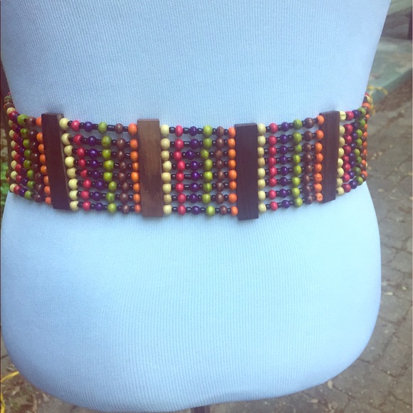 ❌SOLD❌ Wooden Colorful Elastic Beaded Belt L/XL - Picture 4 of 6
