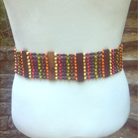 ❌SOLD❌ Wooden Colorful Elastic Beaded Belt L/XL - Picture 5 of 6
