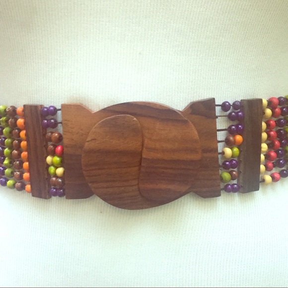 ❌SOLD❌ Wooden Colorful Elastic Beaded Belt L/XL - Picture 6 of 6