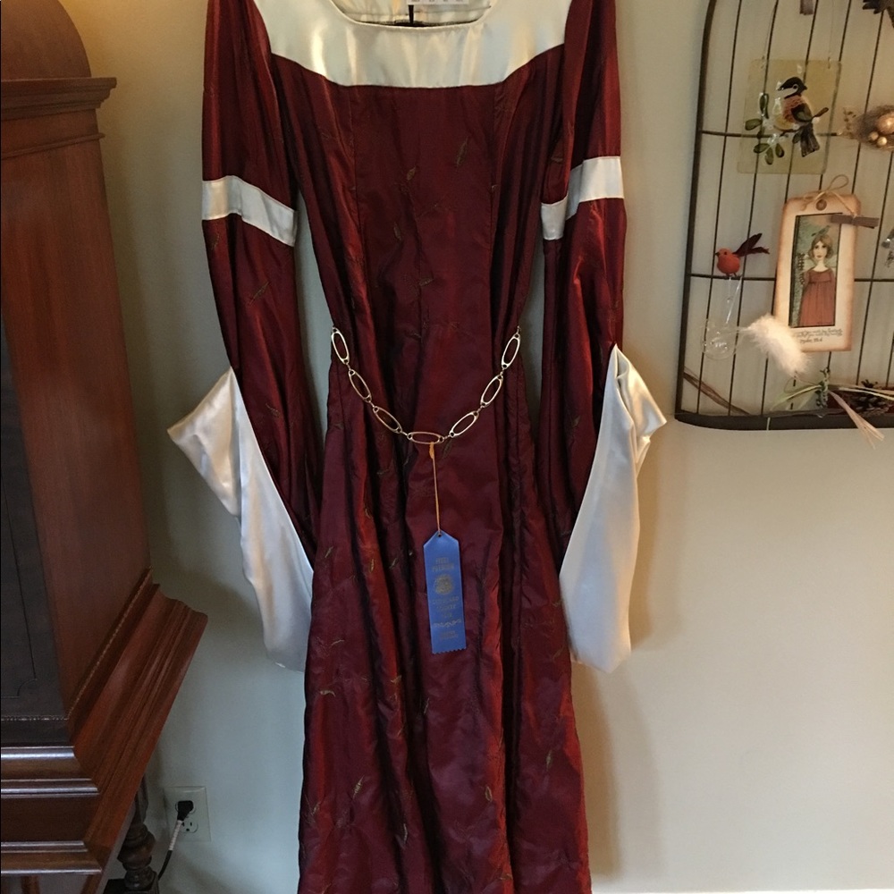 Handmade Medieval Burgundy and Créme Gown