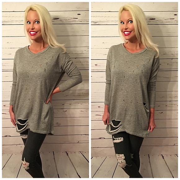 Adorable distressed French Terry Tunic w/pockets! - Picture 2 of 4