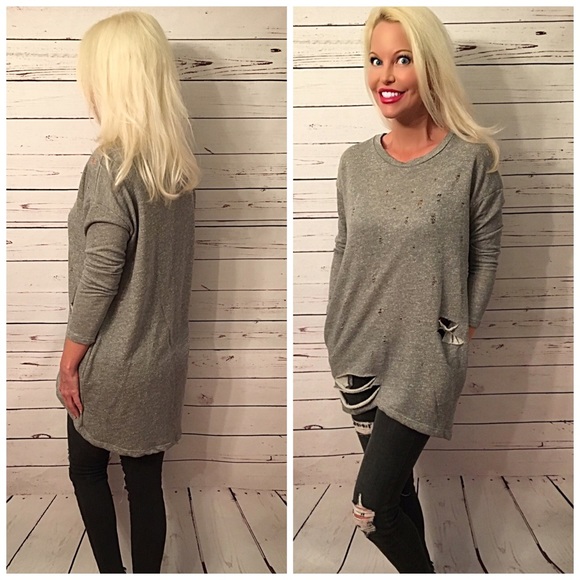 Adorable distressed French Terry Tunic w/pockets! - Picture 3 of 4