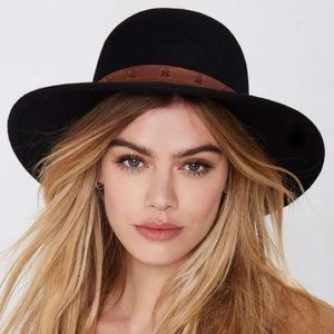 Brixton Clay round brim black hat brown band