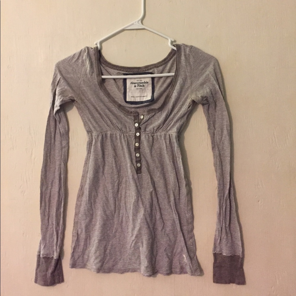 Brown and white striped Abercrombie long sleeved