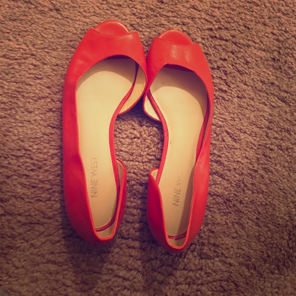 Orange peep toe flats