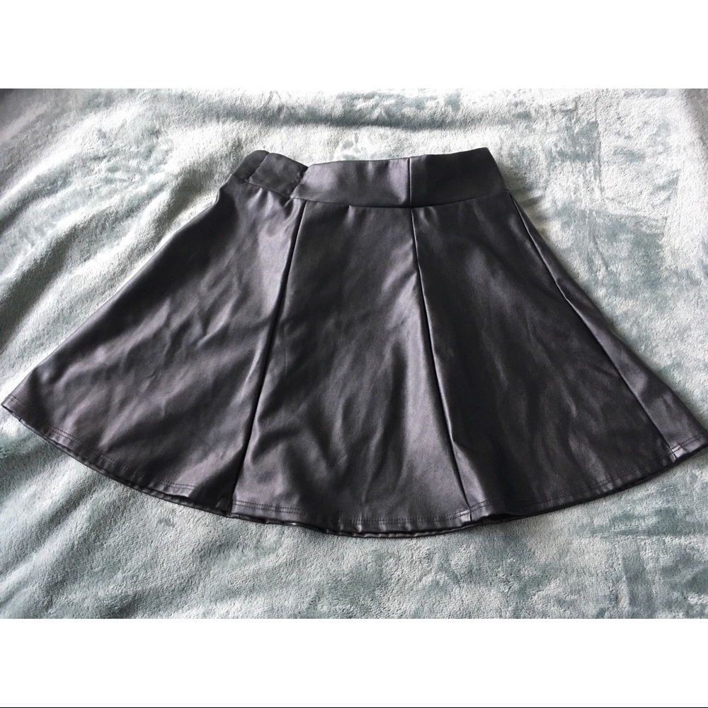 Black Faux-Leather Skater Skirt