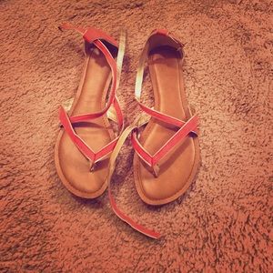 Gold and orange crisscross sandals