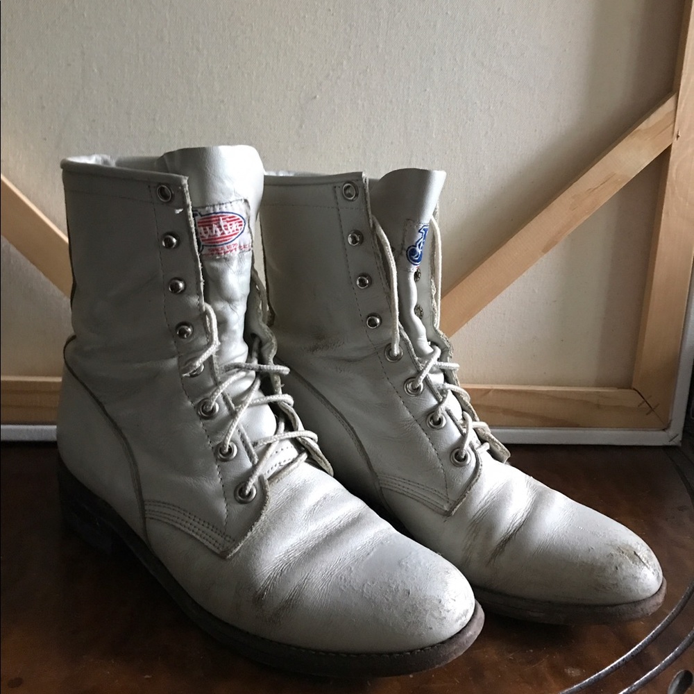White Justin lace-up boots