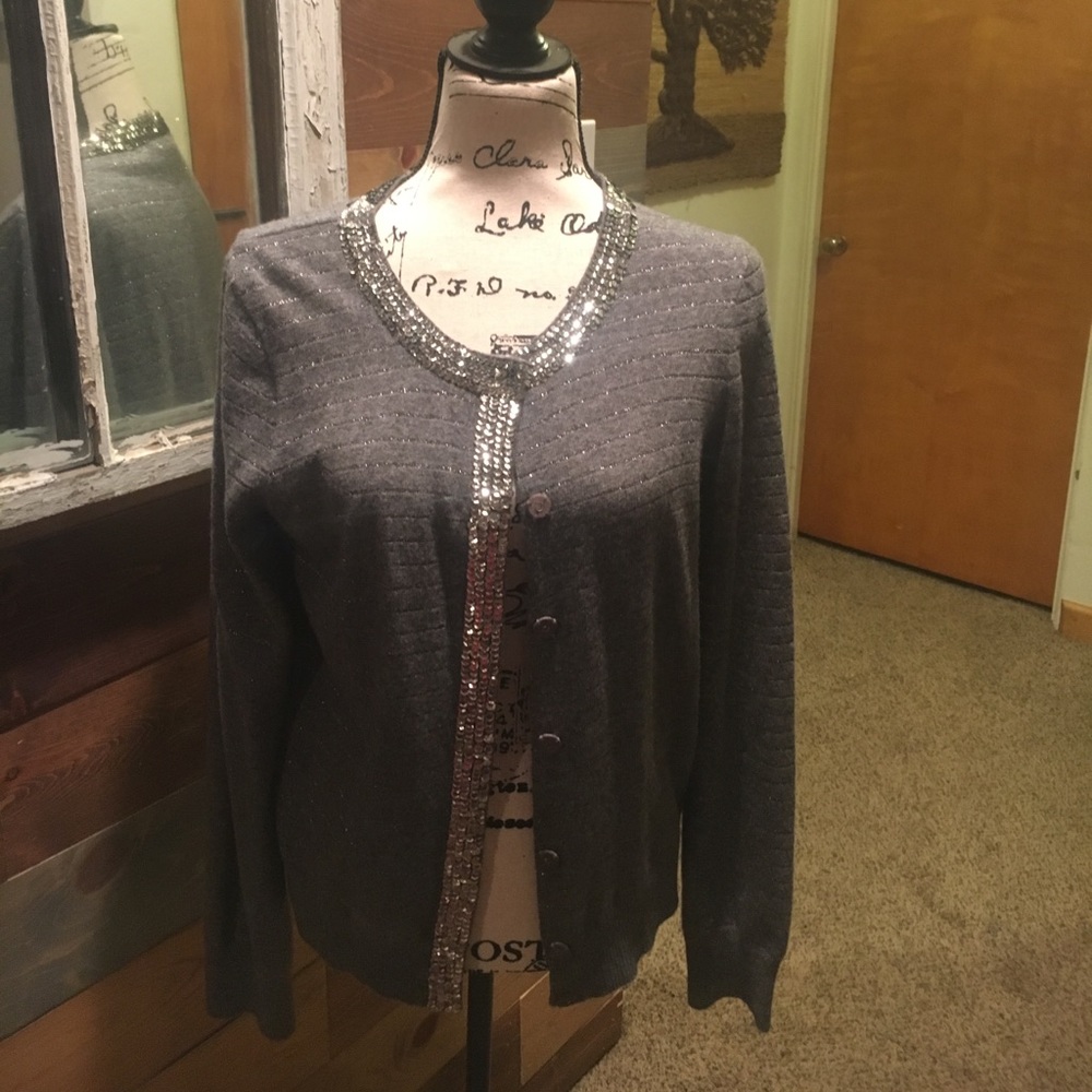 J. Crew silver sparkle & sequin cardigan XL