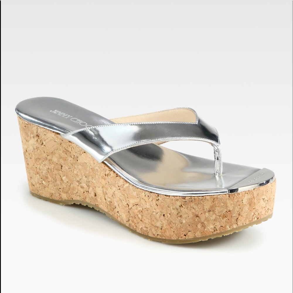 Jimmy Choo Pathos Glitter Cork Wedge Sandals