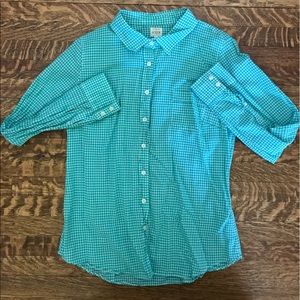 JCREW teal checkered button up