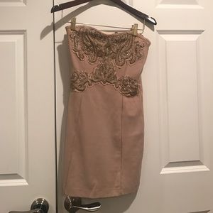 ✨FREE PEOPLE✨ beaded strapless tan dress
