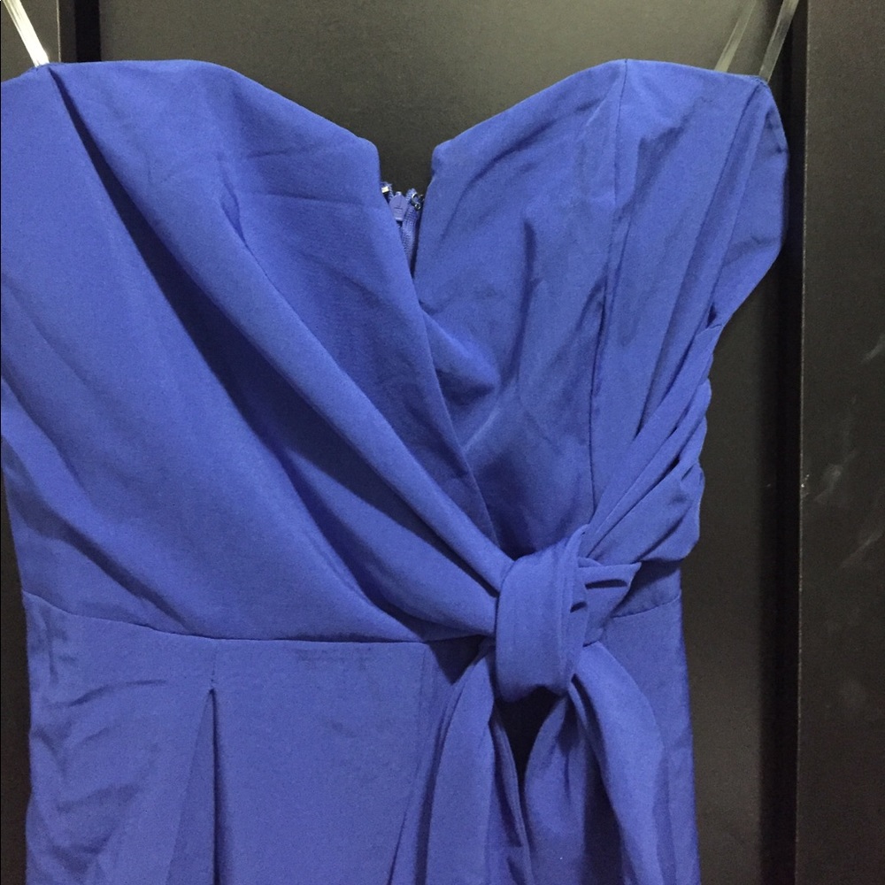 Long blue strapless dressy slip pant jumpsuit