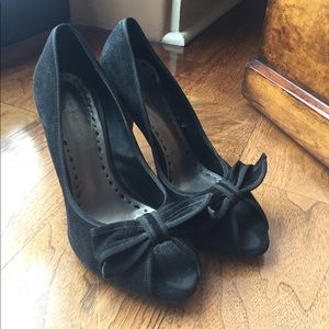 BCBG Girls black velvet bow heels