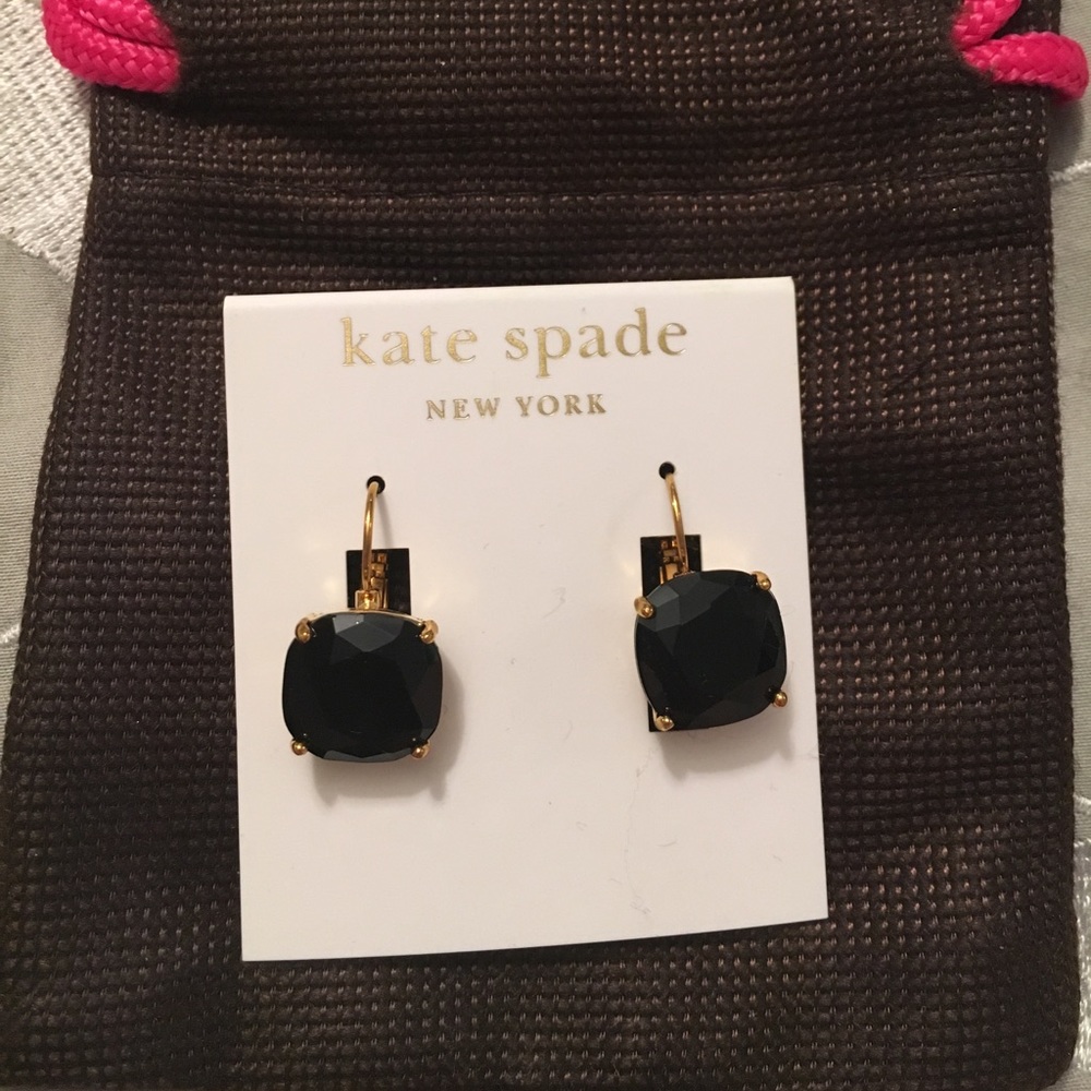 Kate Spade faceted square drop earrings black gem