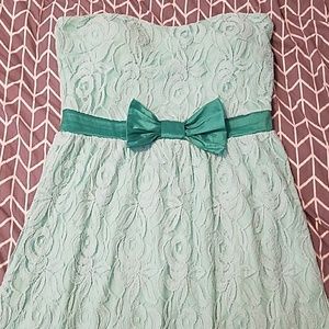 Plus Size Mint Strapless Lace Bow Dress