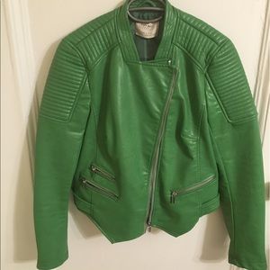 Zara green faux leather jacket