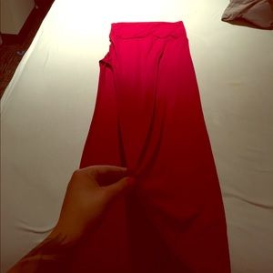 Red asymmetrical maxi skirt